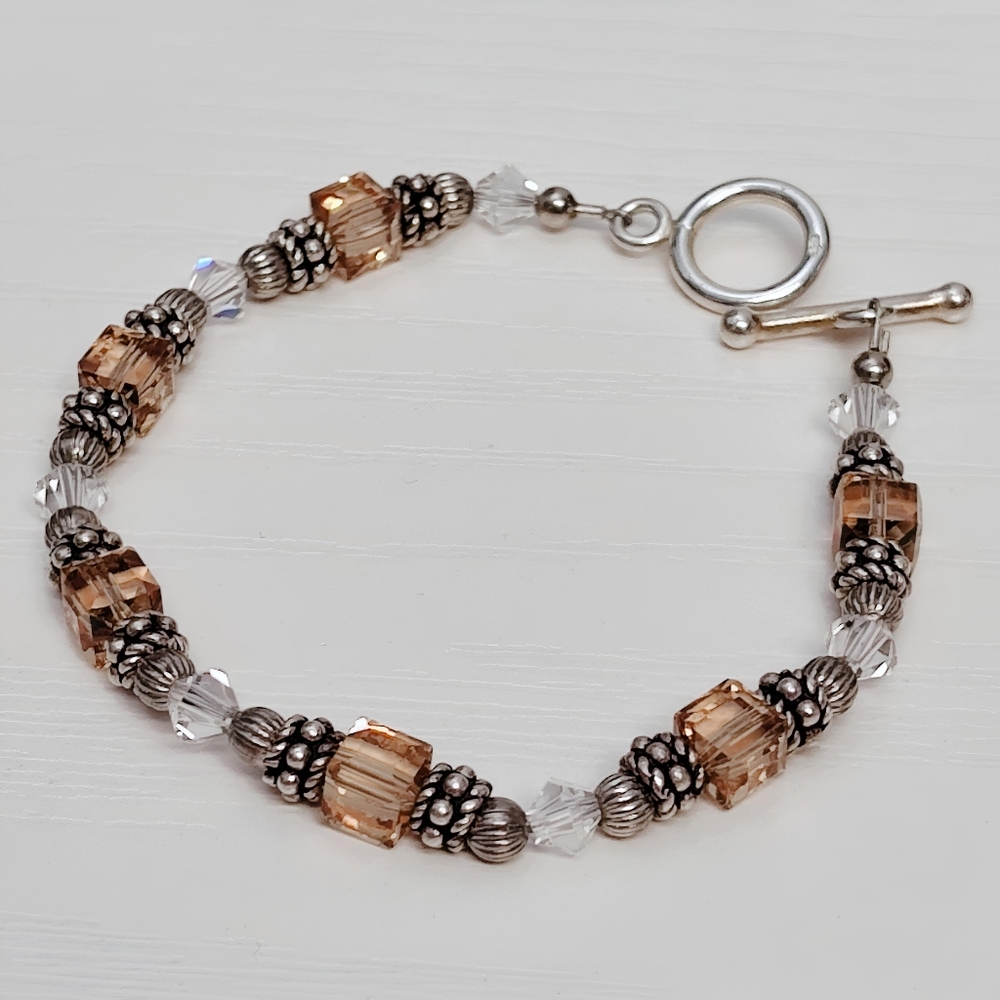 Sterling Silver Handcrafted Swarovski Crystal Glass bead Bracelet 7"